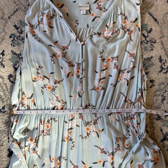 AVA & VIV floral sleeveless dress in light blue, women's plus size 3XL - Picture 9 of 13